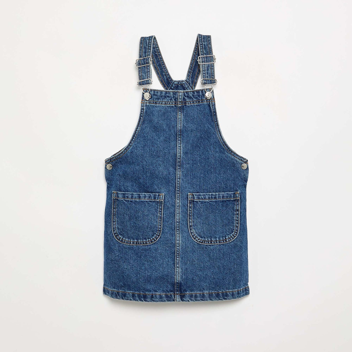 Denim pinafore dress with 2 patch pockets BLUE