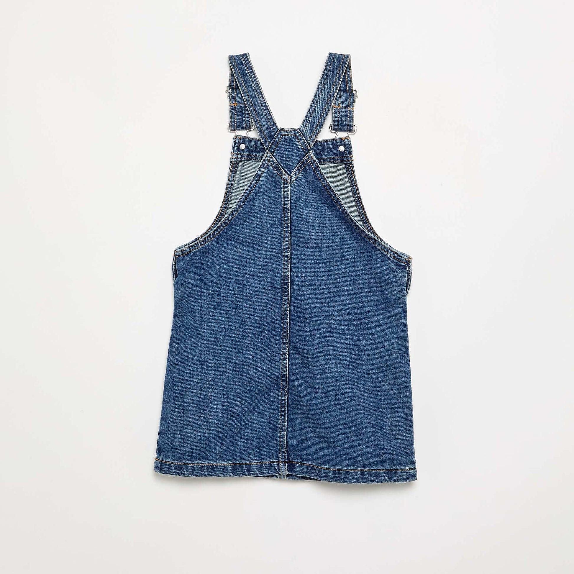 Denim pinafore dress with 2 patch pockets BLUE