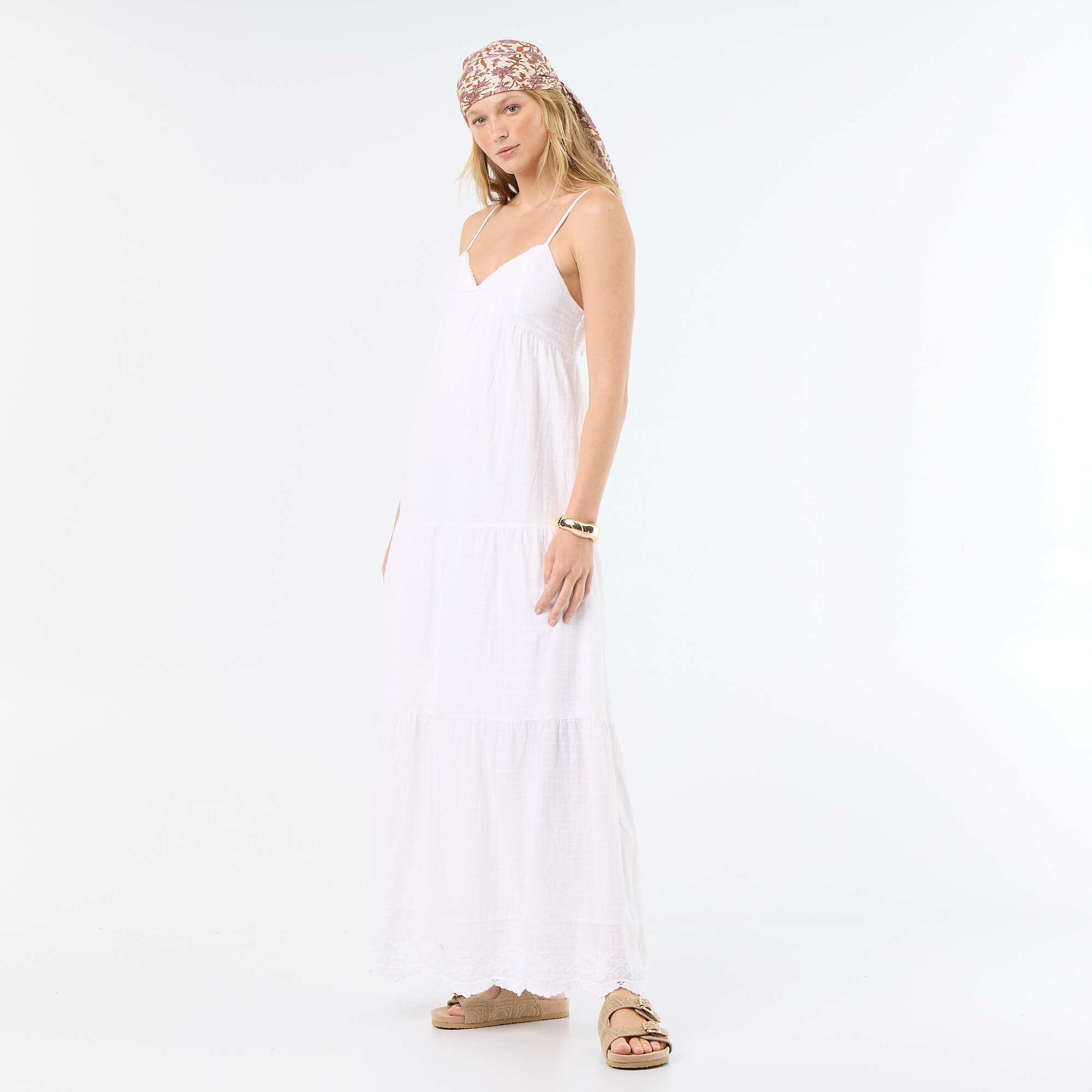 Tiered long dress WHITE