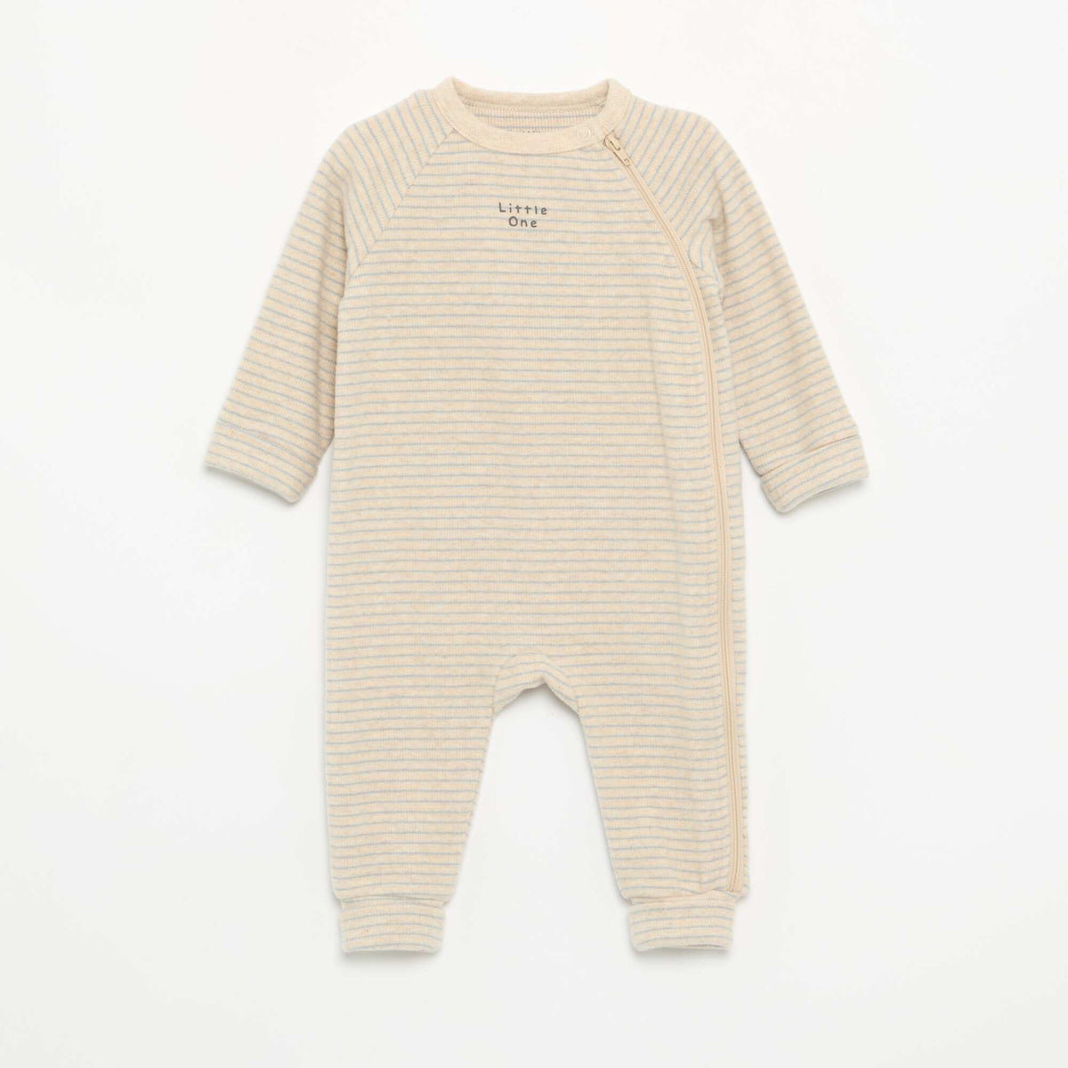 Velvet Long-Sleeve Footless Sleepsuit BEIGE
