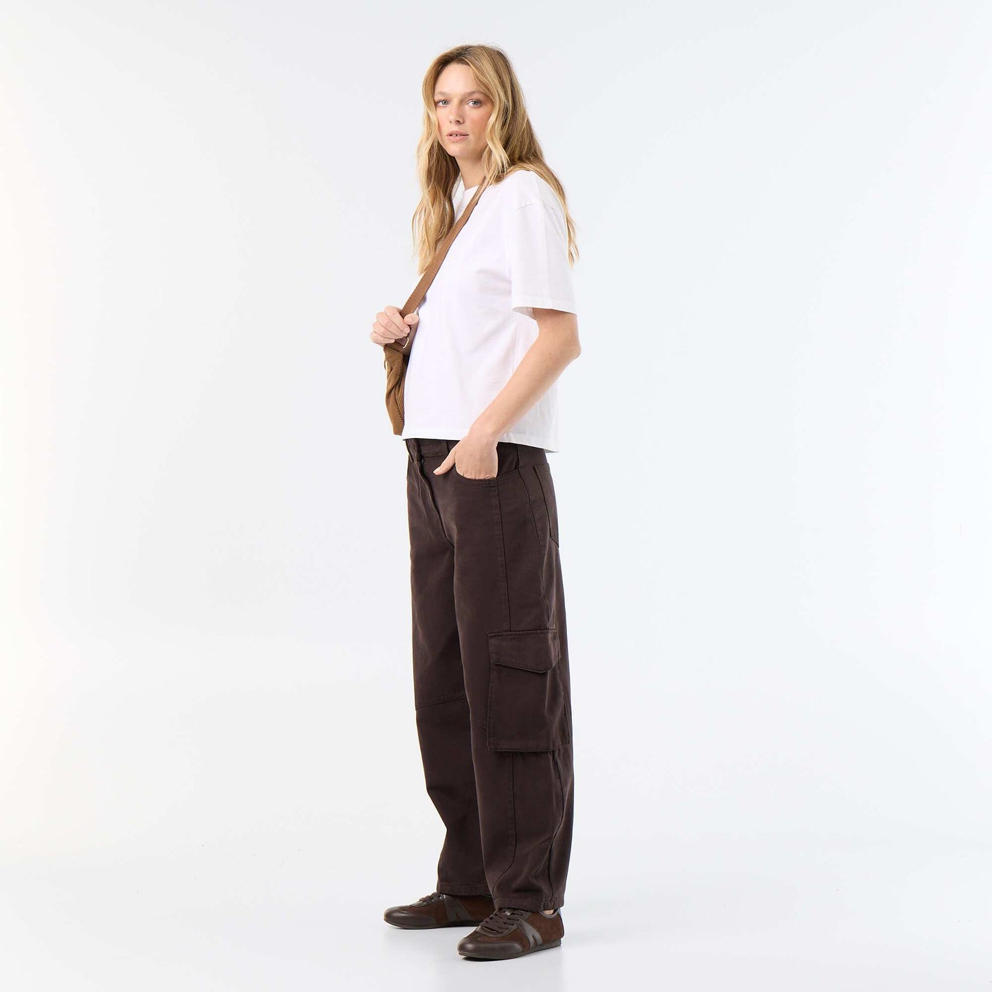 Balloon pants with flap pocket BROWN
