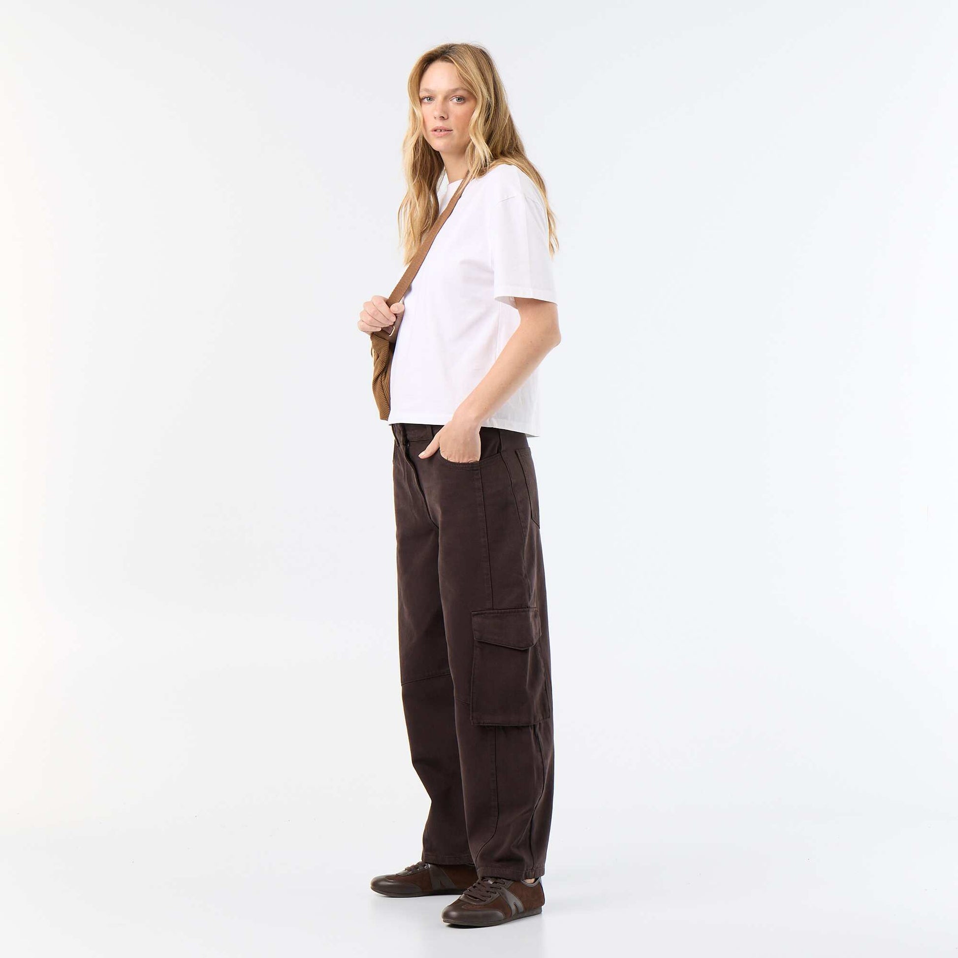 Balloon pants with flap pocket BROWN