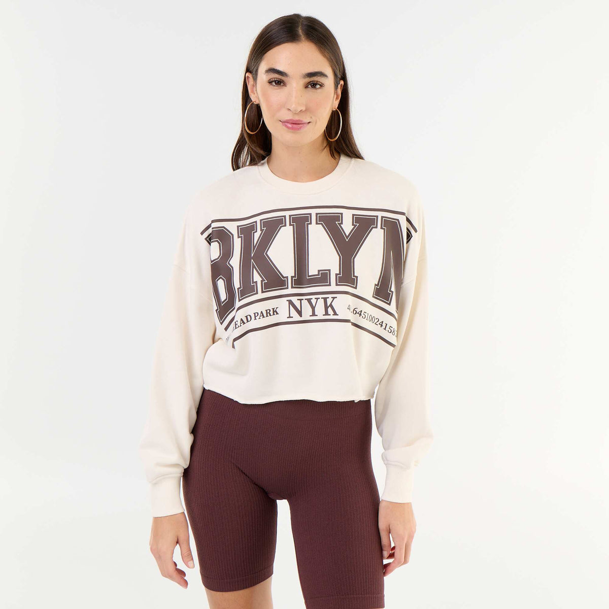 Printed thin sweatshirt with raw hem BEIGE