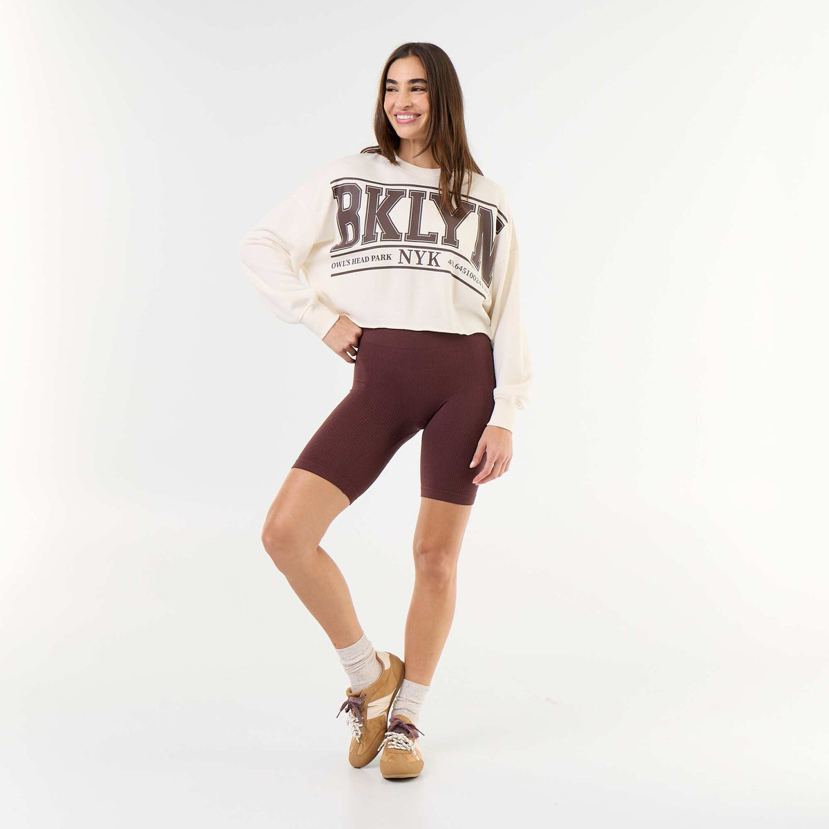 Printed thin sweatshirt with raw hem BEIGE