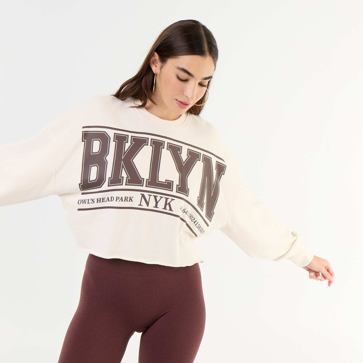Printed thin sweatshirt with raw hem BEIGE