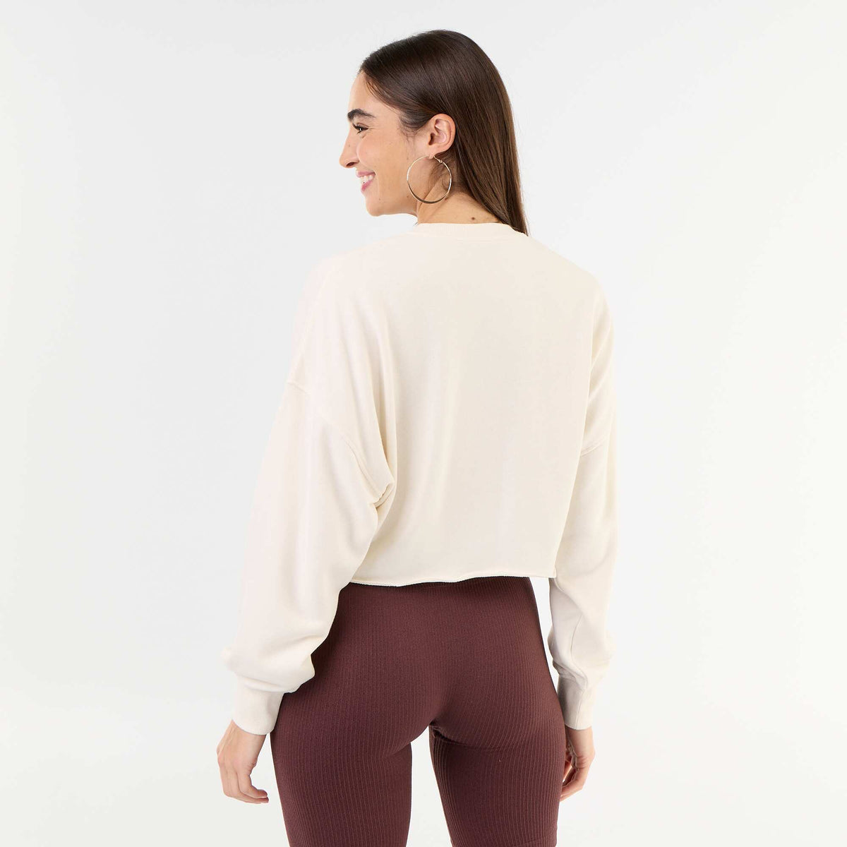 Printed thin sweatshirt with raw hem BEIGE