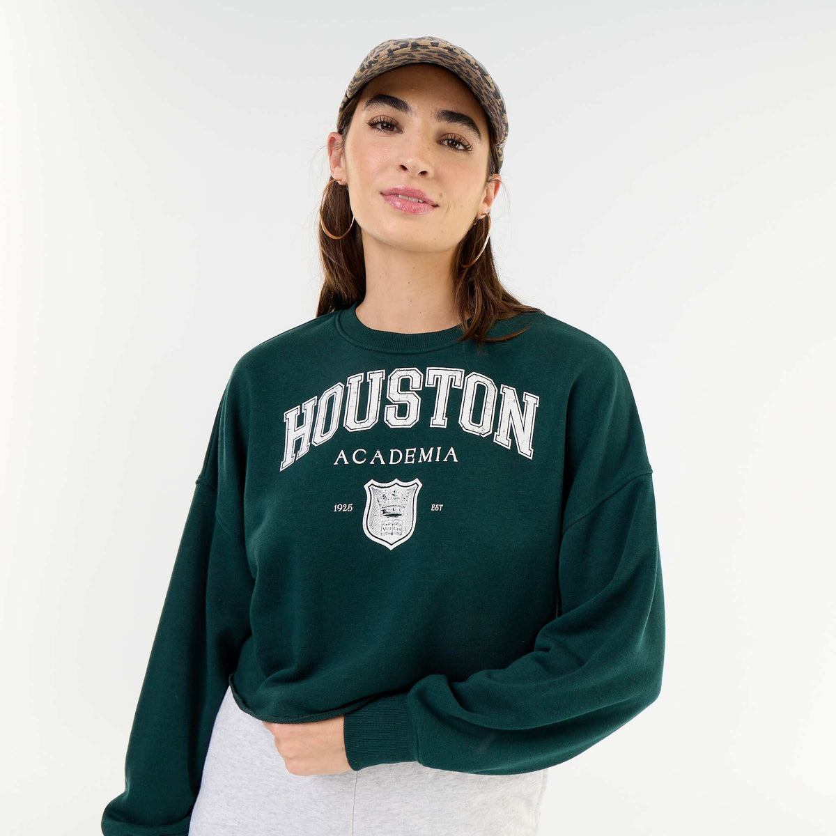 Printed thin sweatshirt with raw hem GREEN