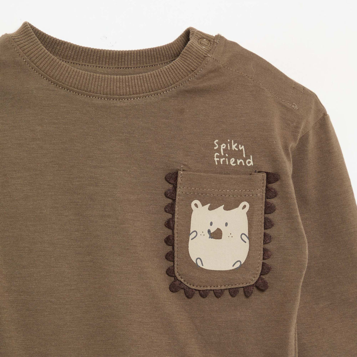 Long-sleeved T-shirt with fun pocket BROWN