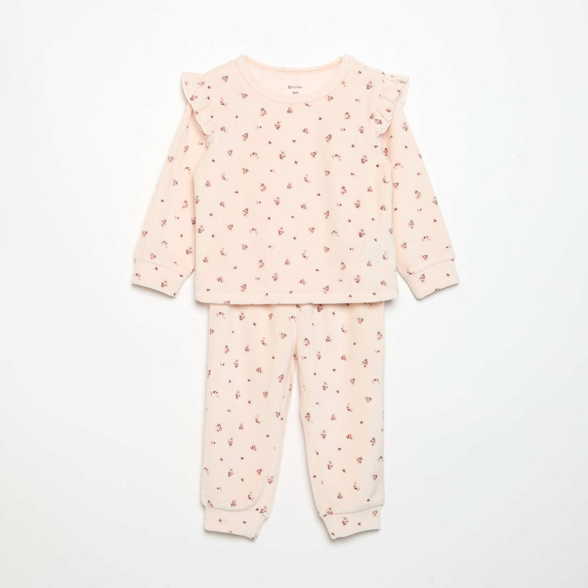 Velvet 2-Piece Pyjama Set: Ruffled Sweatshirt & Trousers PINK