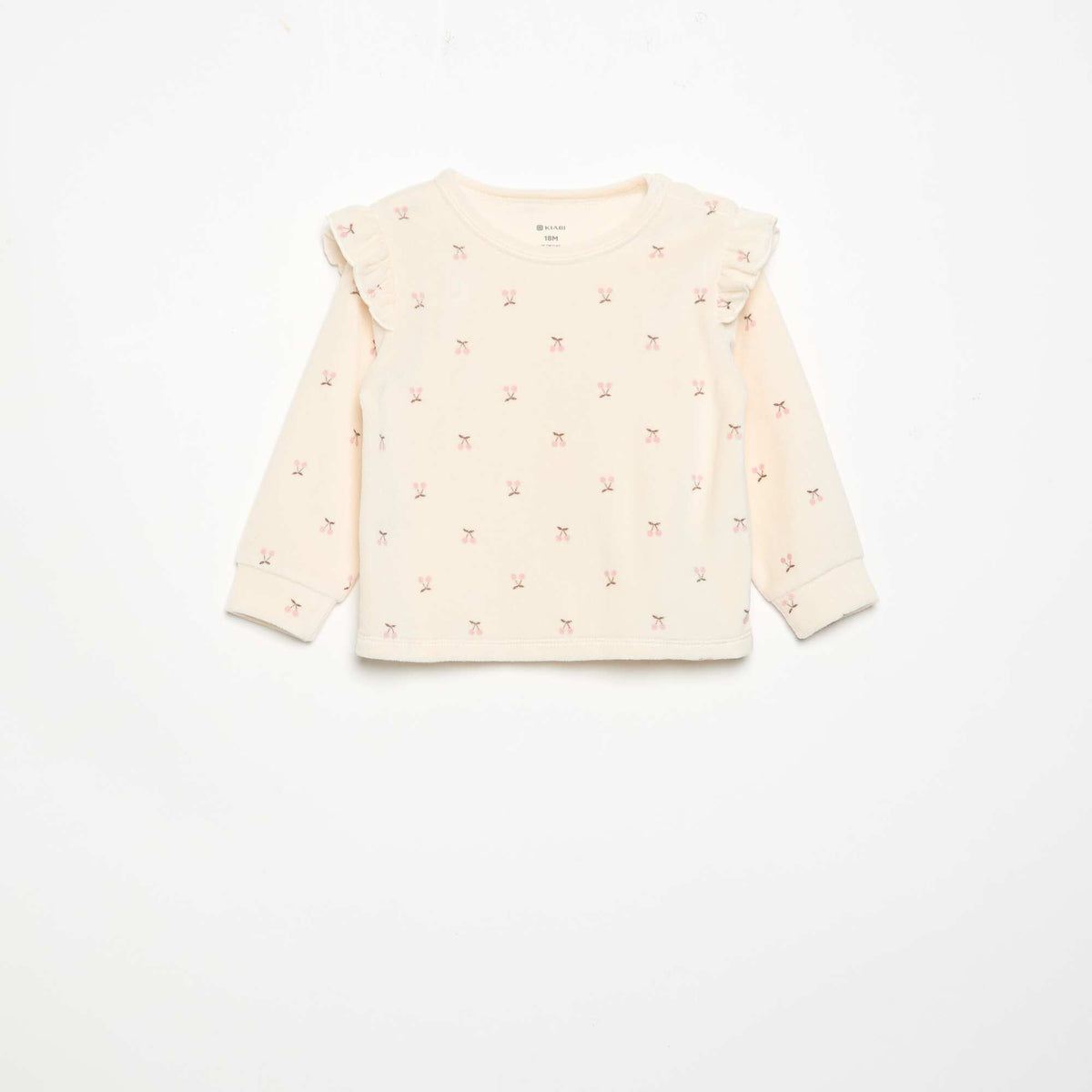 Velvet 2-Piece Pyjama Set: Ruffled Sweatshirt & Trousers BEIGE