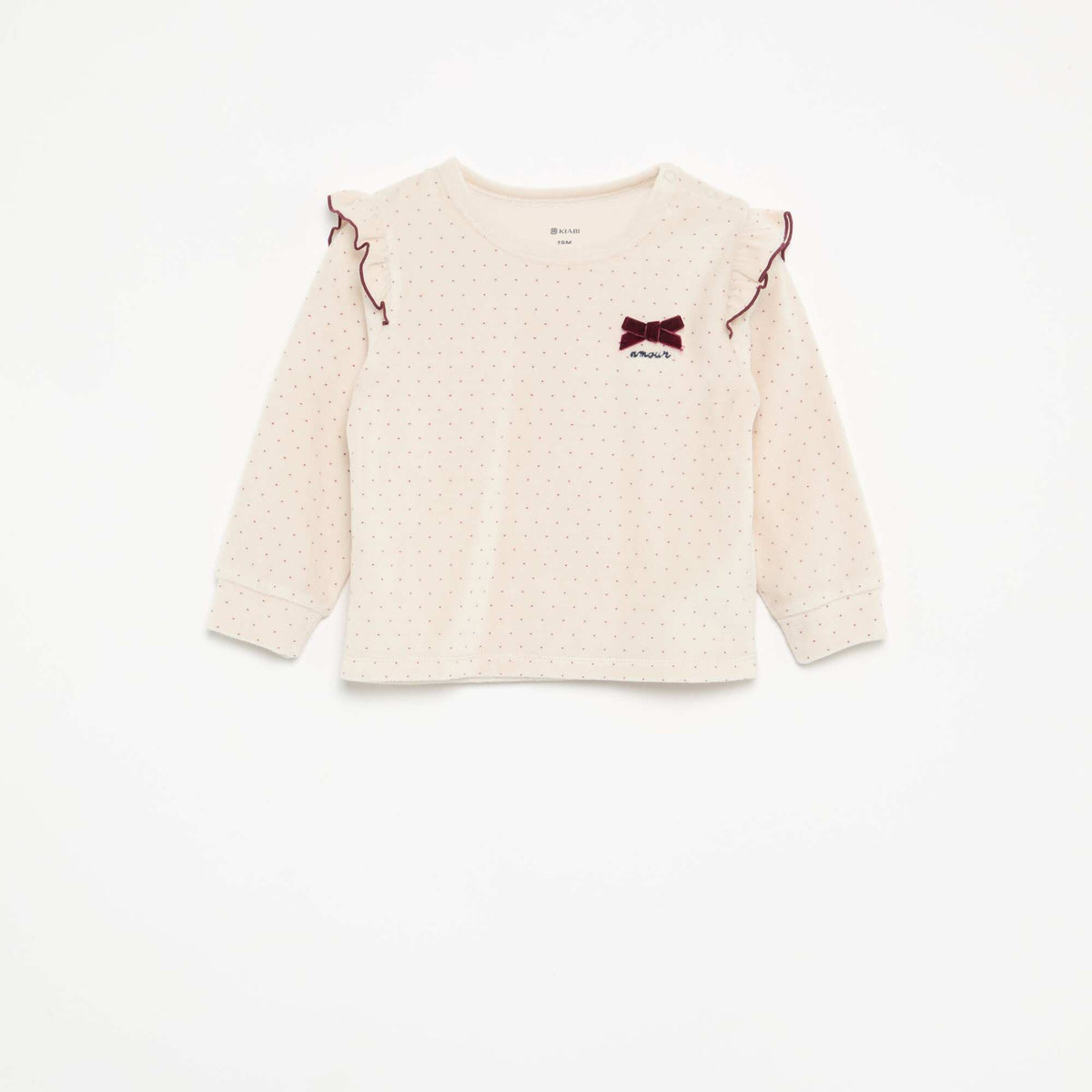 Velvet 2-Piece Pyjama Set: Ruffled Sweatshirt & Trousers BEIGE