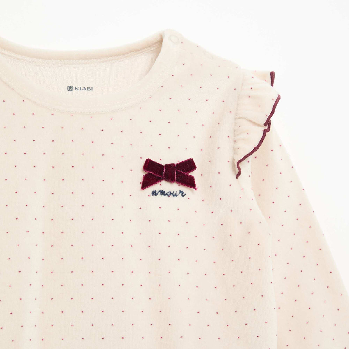 Velvet 2-Piece Pyjama Set: Ruffled Sweatshirt & Trousers BEIGE
