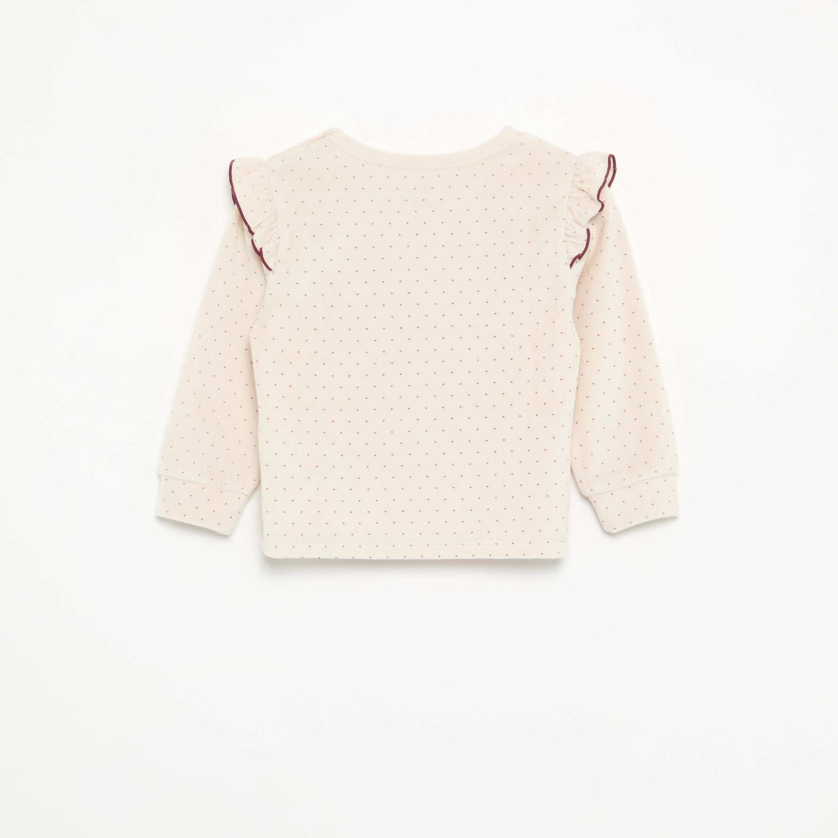 Velvet 2-Piece Pyjama Set: Ruffled Sweatshirt & Trousers BEIGE