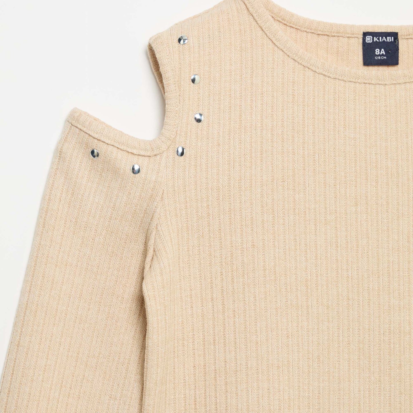 Ribbed Off-the-Shoulder T-shirt BEIGE