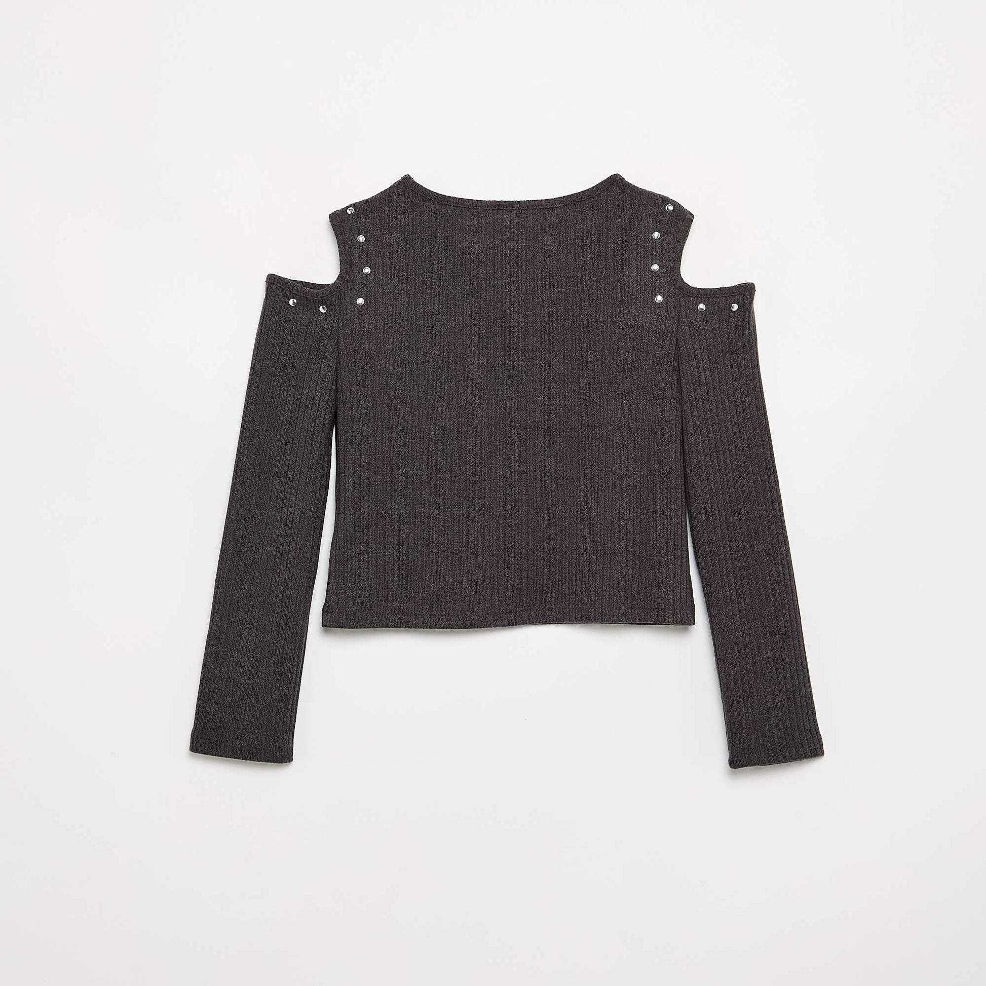Ribbed Off-the-Shoulder T-shirt BLACK
