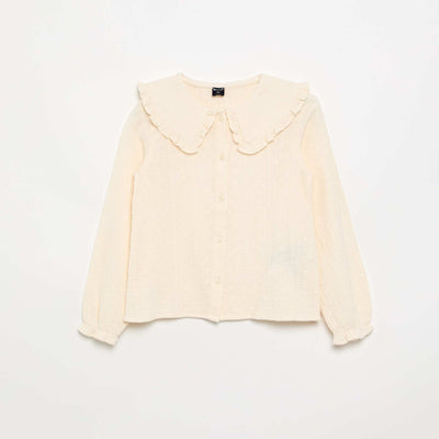 Double gauze blouse with Peter Pan collar BEIGE