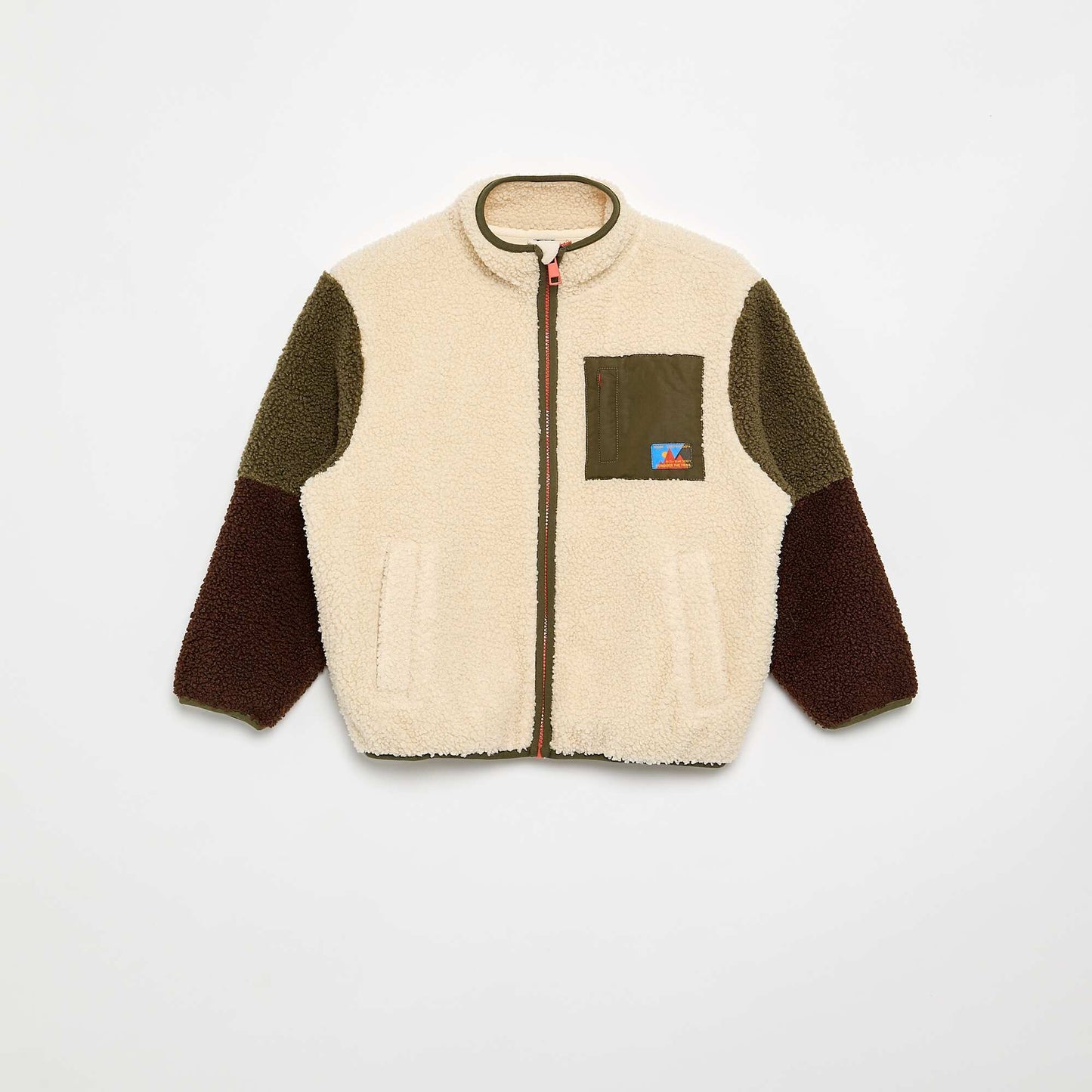 High-neck zipped sherpa sweatshirt BEIGE