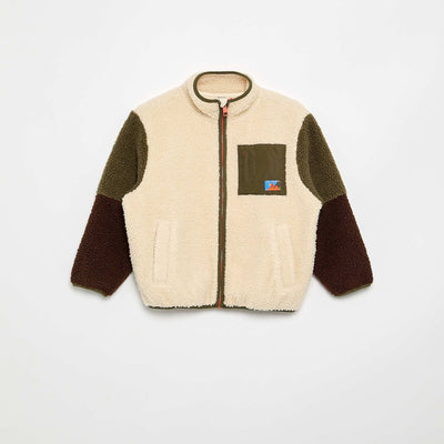 High-neck zipped sherpa sweatshirt BEIGE