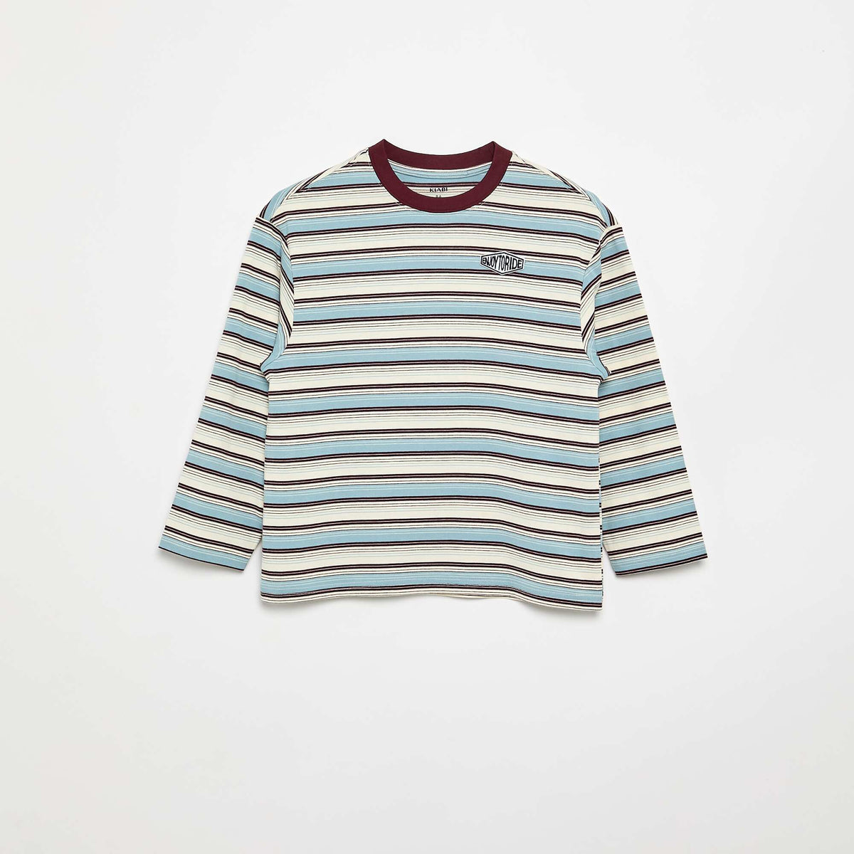 Long-sleeved patterned and slogan T-shirt BLUE