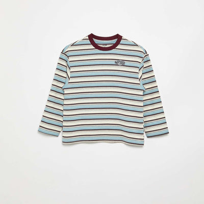 Long-sleeved patterned and slogan T-shirt BLUE