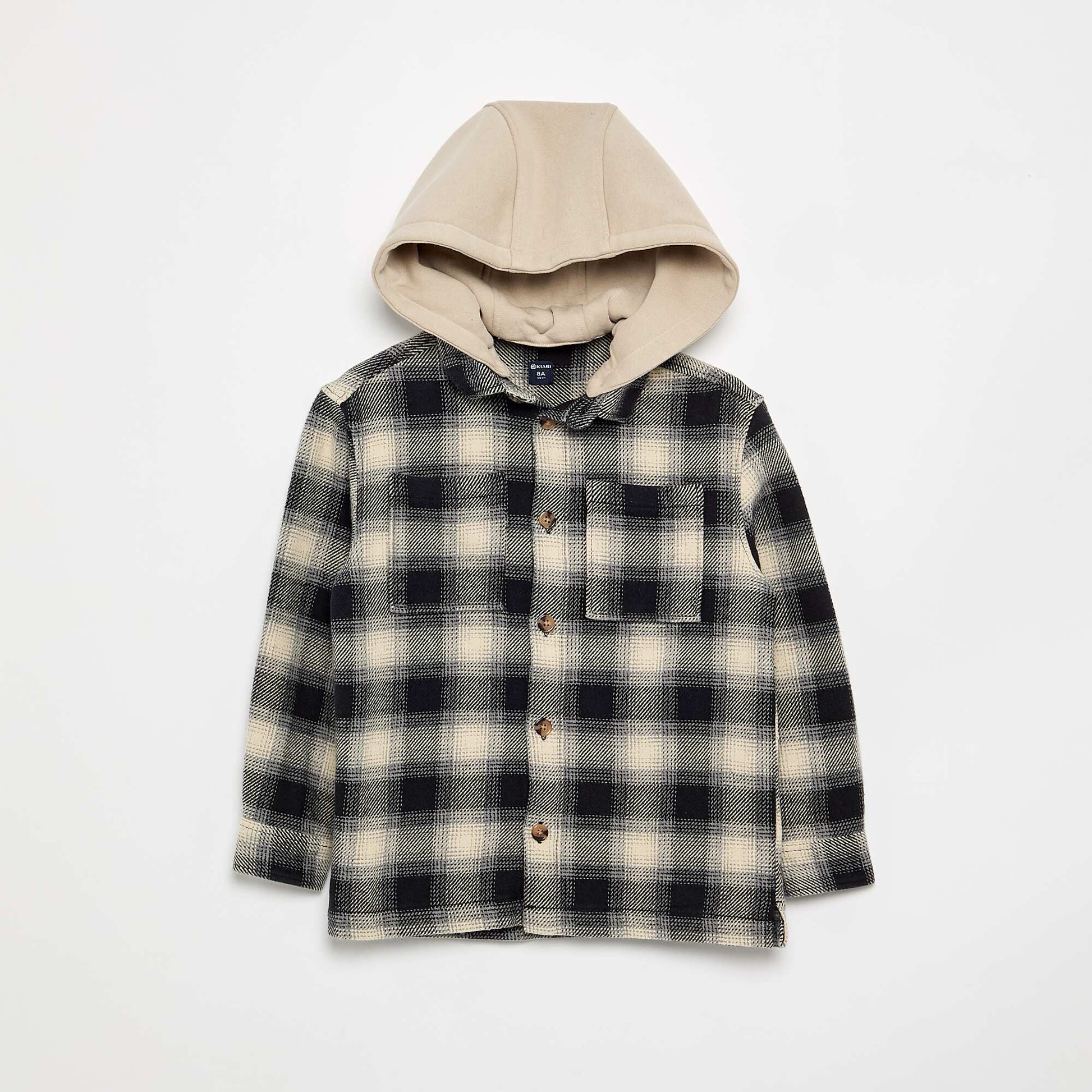 Plaid Flannel Hooded Shirt WHITE