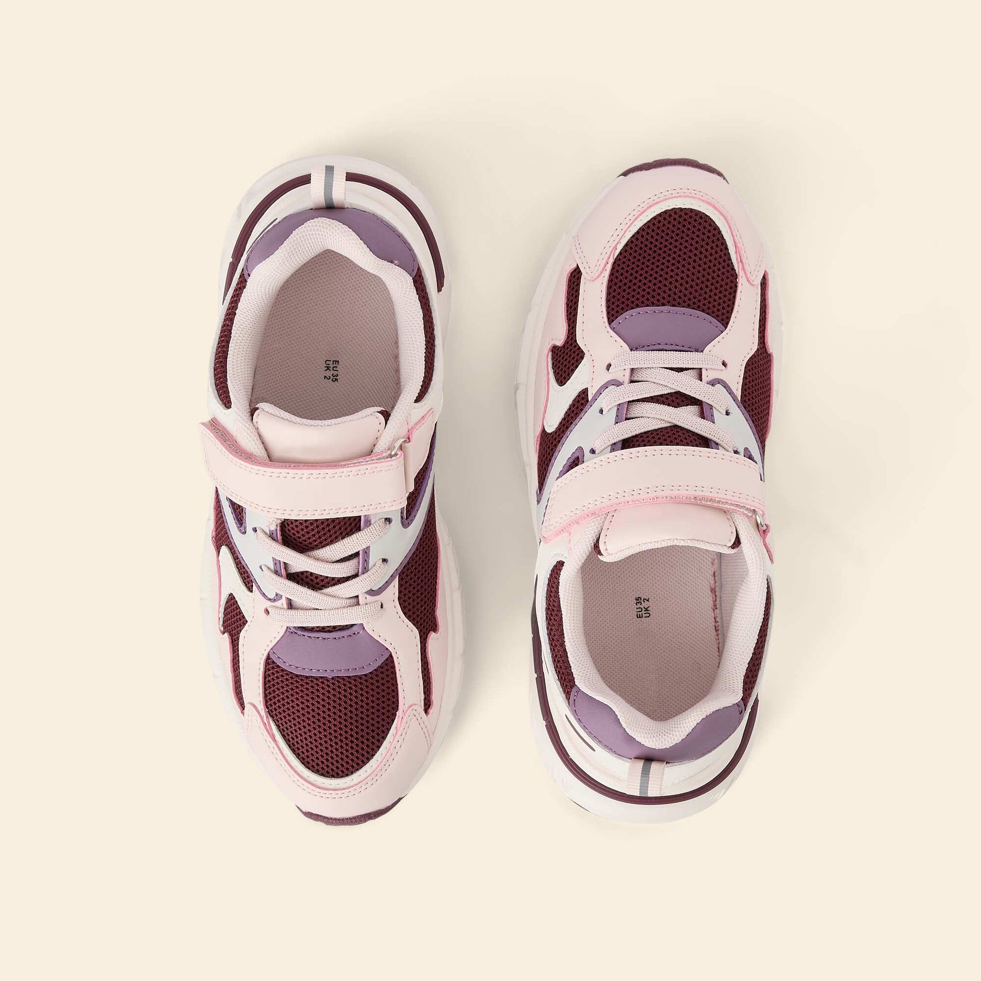 Multicolored Sports Sneakers with Hook-and-Loop Strap PINK