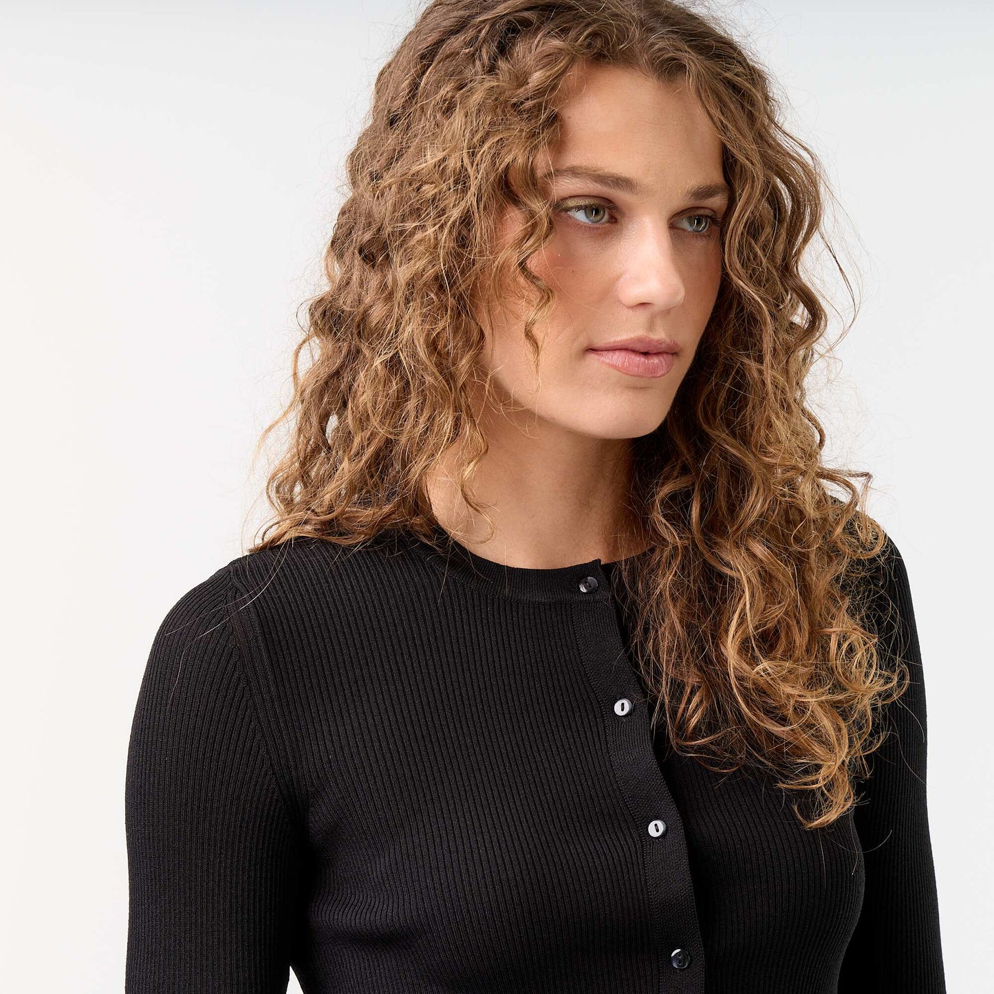 Ruffled Trim Ribbed Cardigan BLACK
