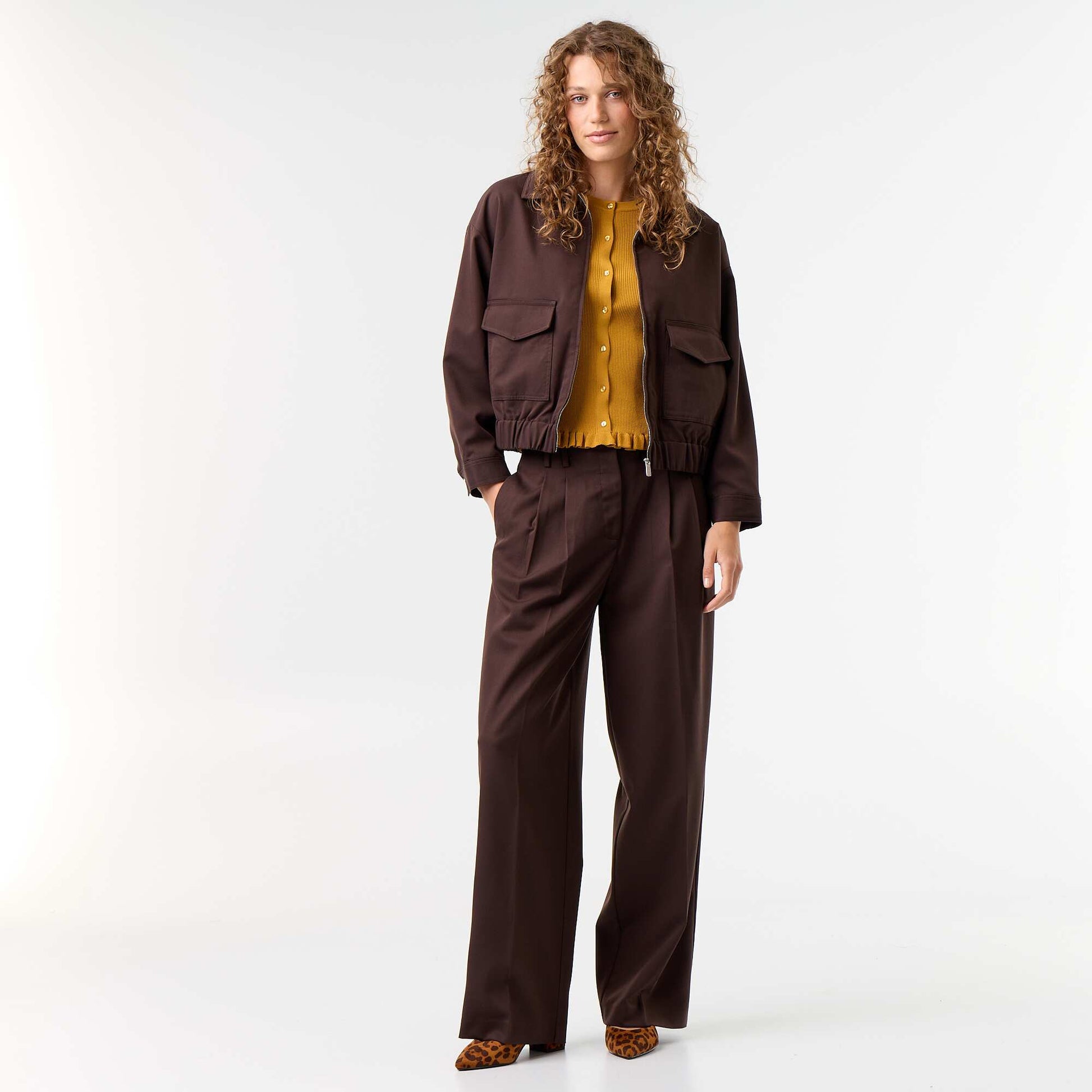 Ruffled Trim Ribbed Cardigan YELLOW