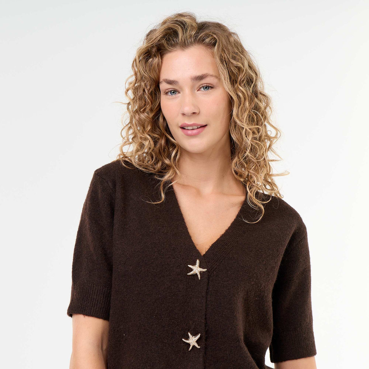 Sleeveless V-neck Vest BROWN