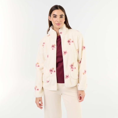 Patterned Zip-Up Fleece Top WHITE