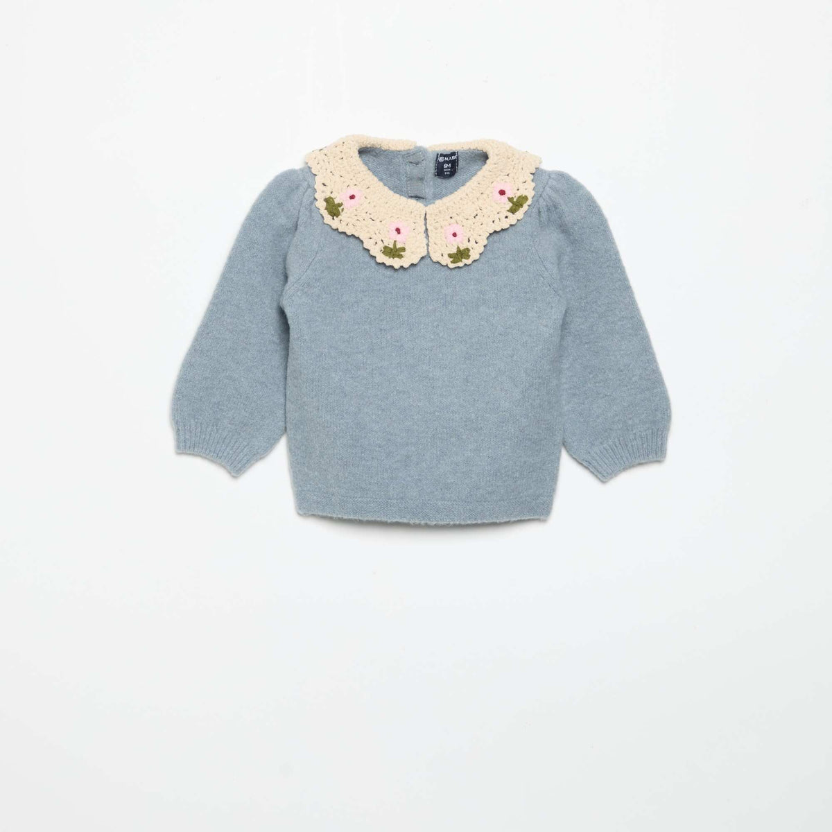 Sweater with embroidered collar BLUE