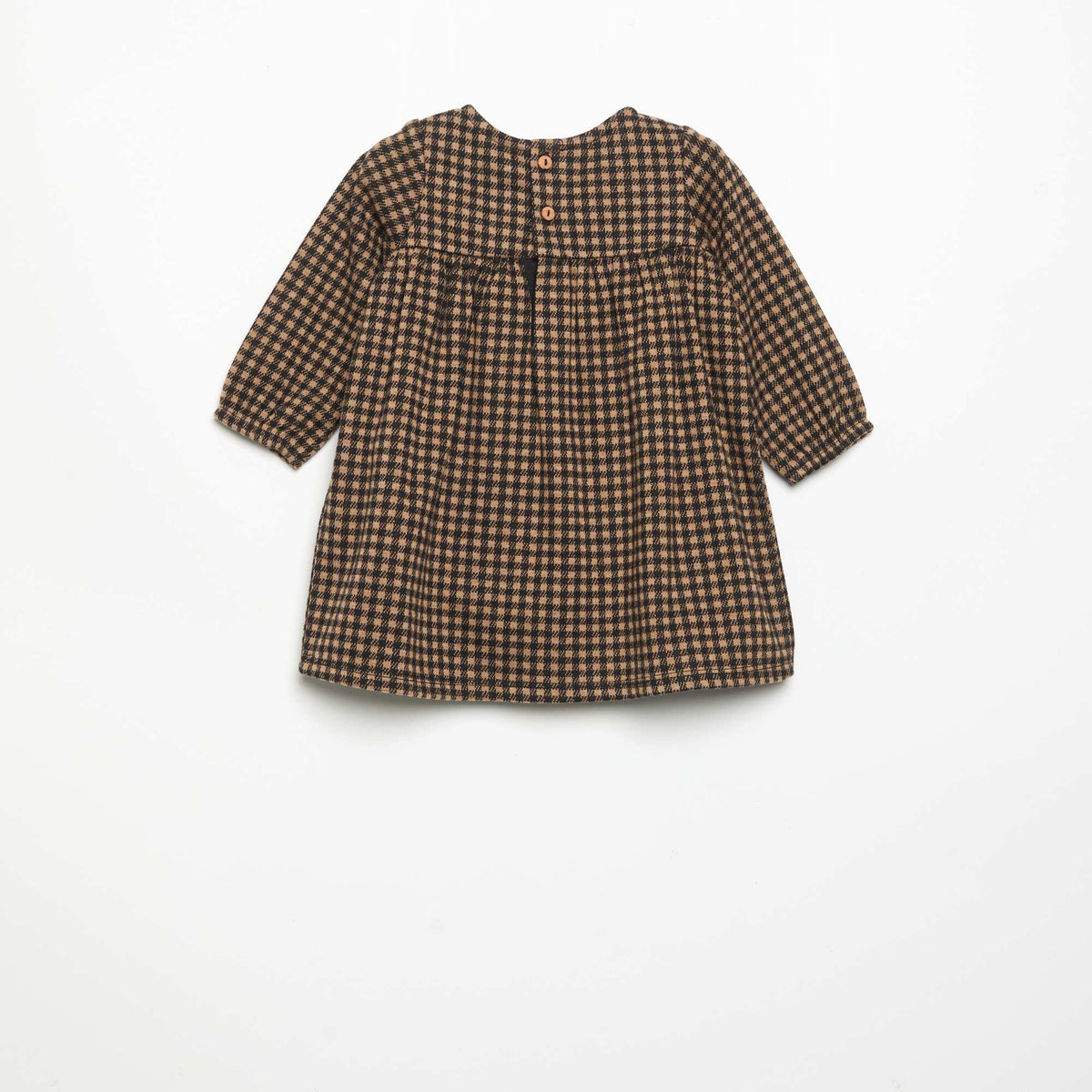 Checked long-sleeved dress BEIGE