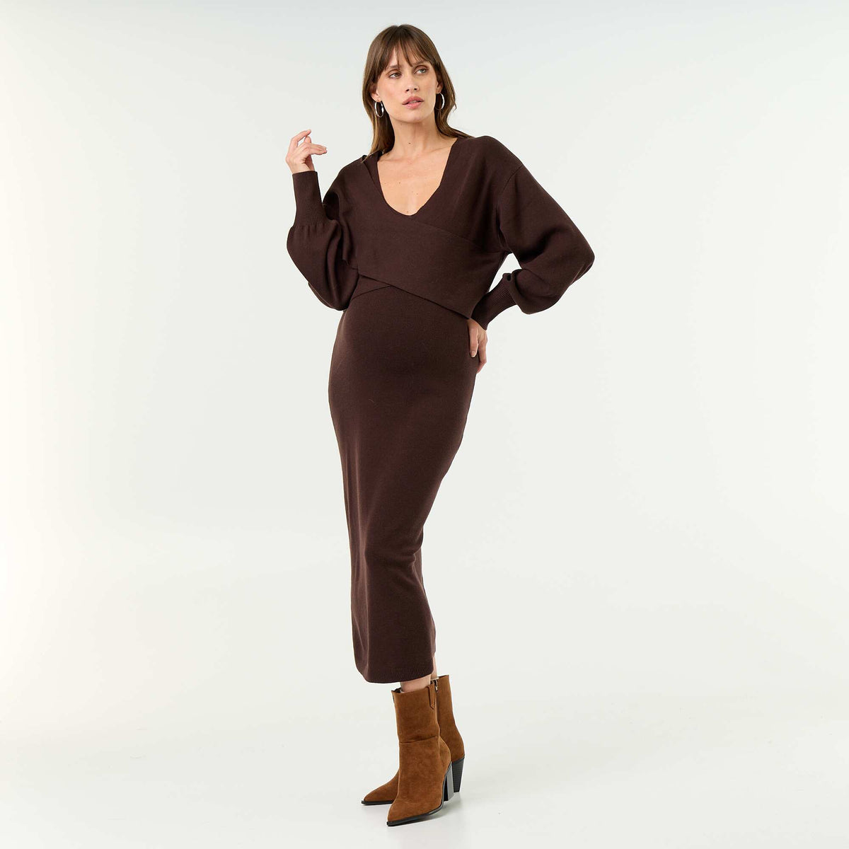 2-in-1 Maternity Sweater Dress BROWN