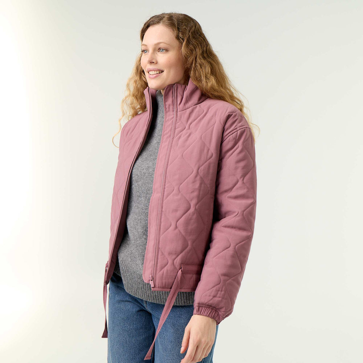 Quilted jacket with adjustable waist PINK