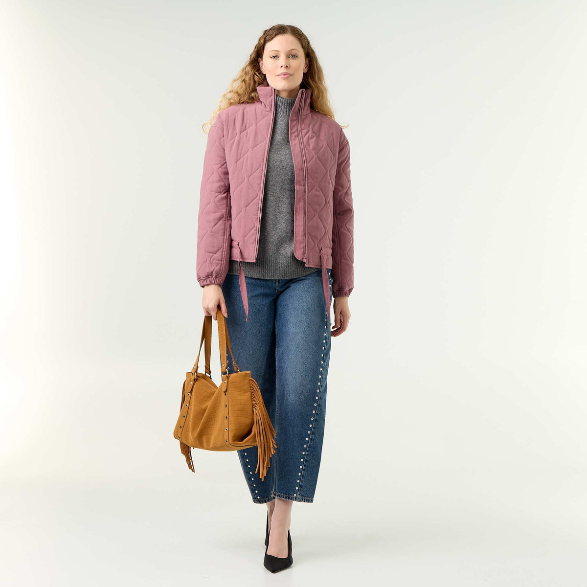 Quilted jacket with adjustable waist PINK