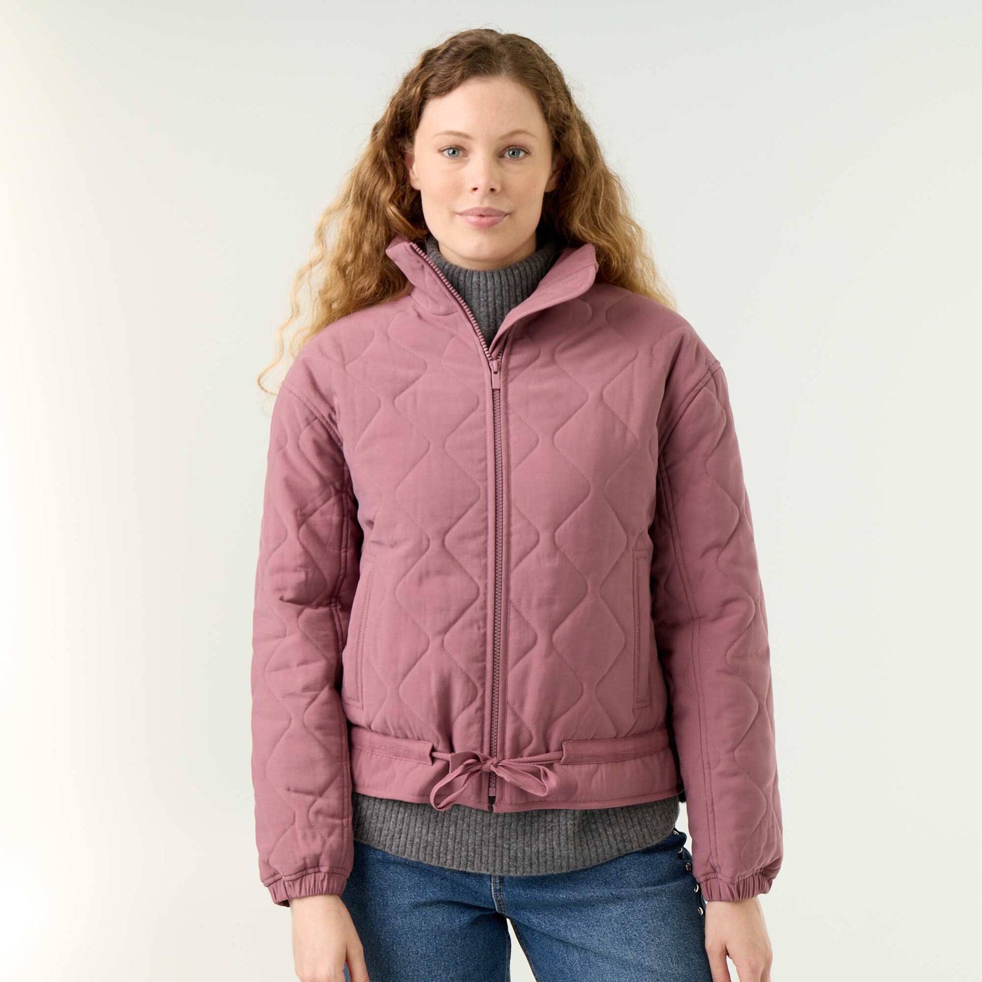 Quilted jacket with adjustable waist PINK