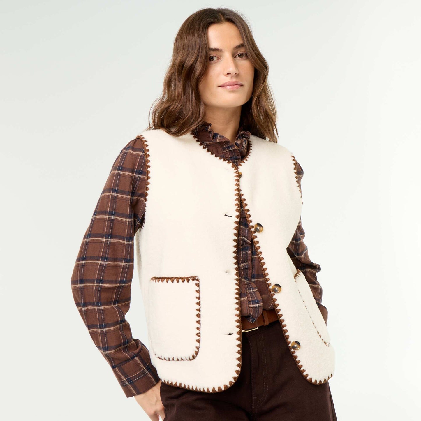 Sleeveless Faux Shearling Vest BEIGE