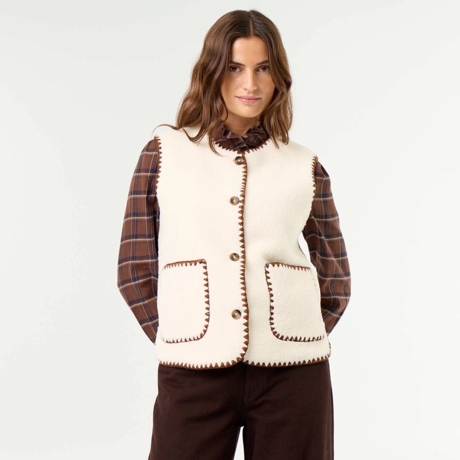 Sleeveless Faux Shearling Vest BEIGE