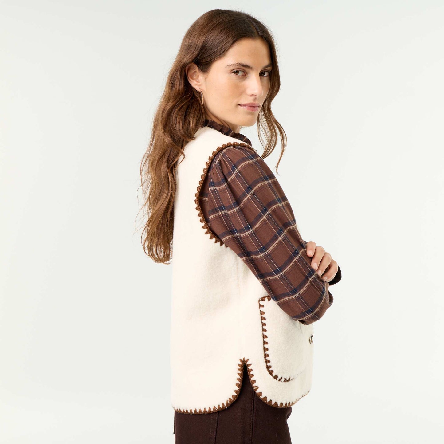 Sleeveless Faux Shearling Vest BEIGE