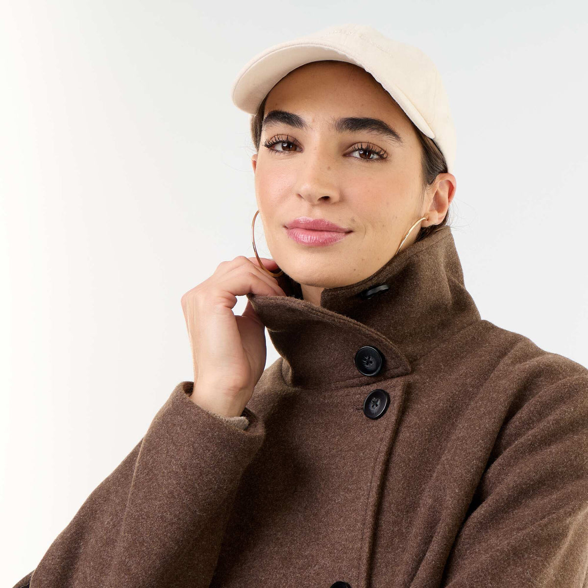 Wool-effect short coat BROWN