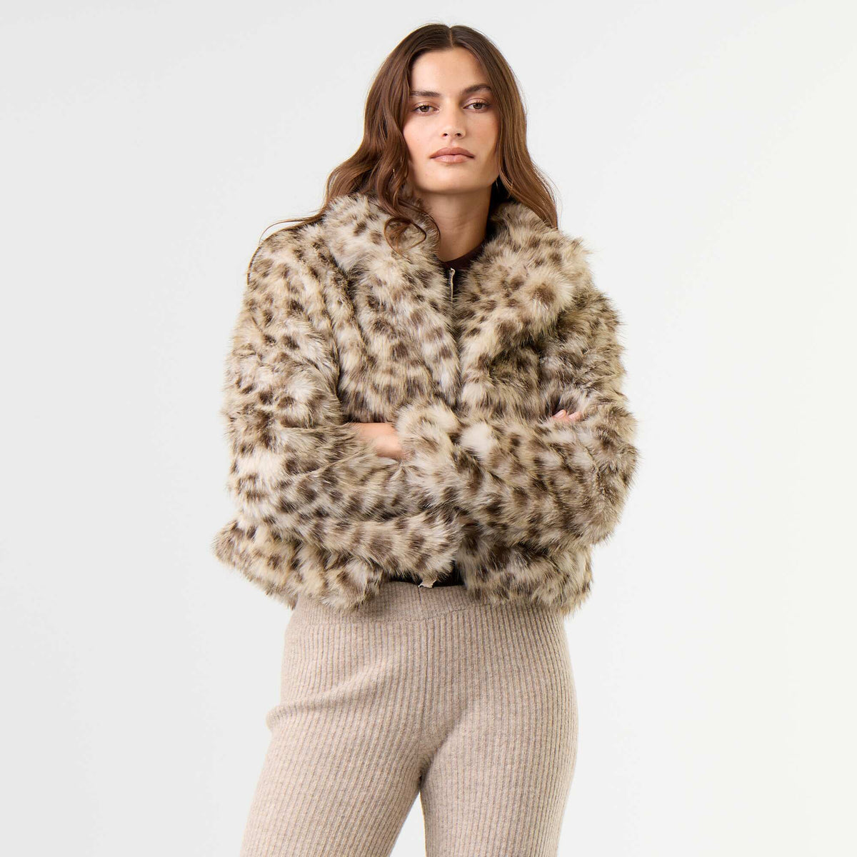 Faux Fur Jacket BROWN