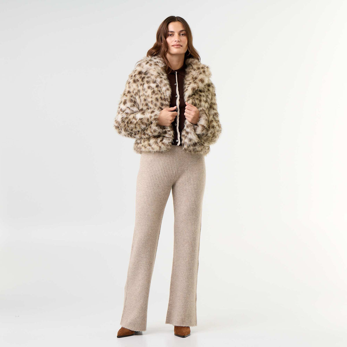 Faux Fur Jacket BROWN