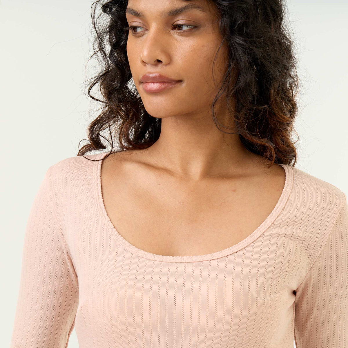 Long-sleeved pointelle knit T-shirt PINK