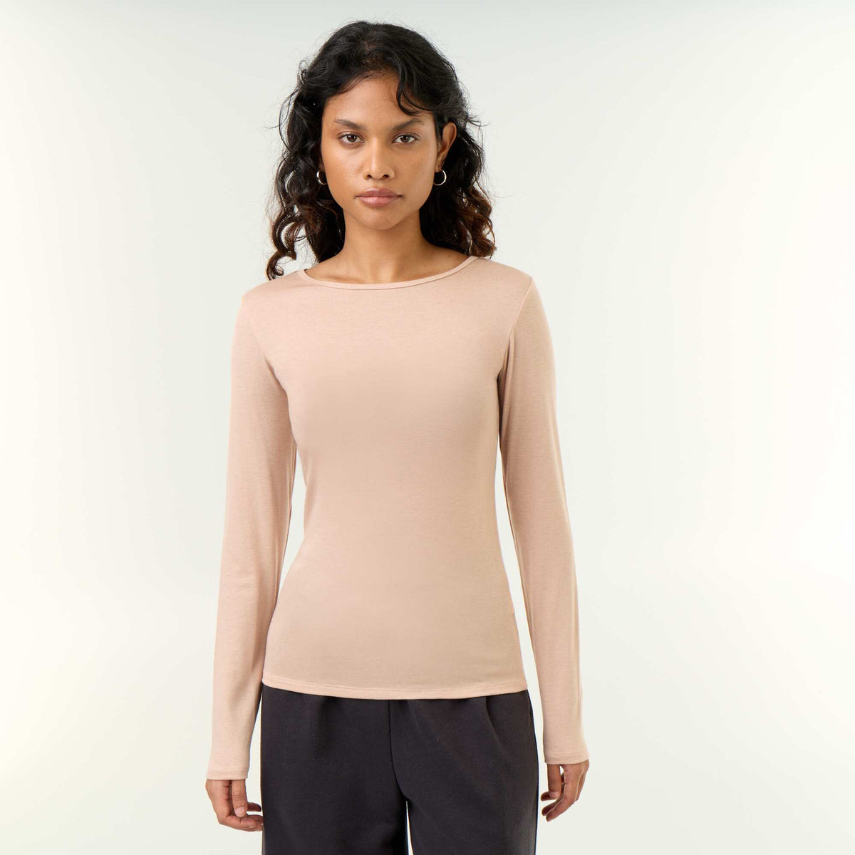 Long-sleeved wool blend T-shirt PINK