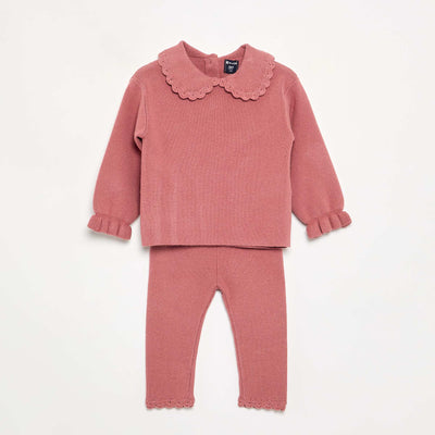 Compact knit sweatshirt + leggings set - 2 pieces PINK