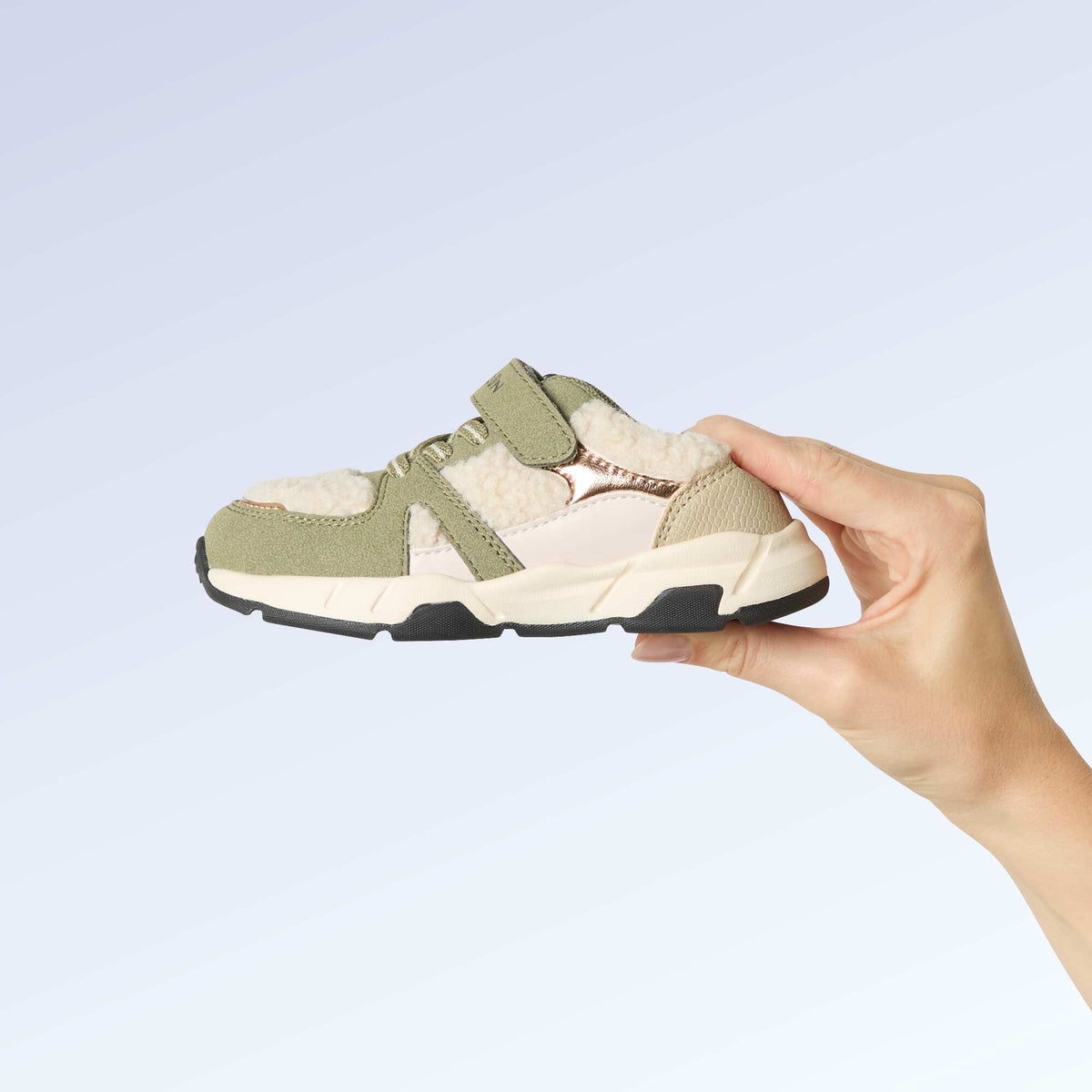 Low-top sneakers in suede-effect and sheepskin-effect KHAKI