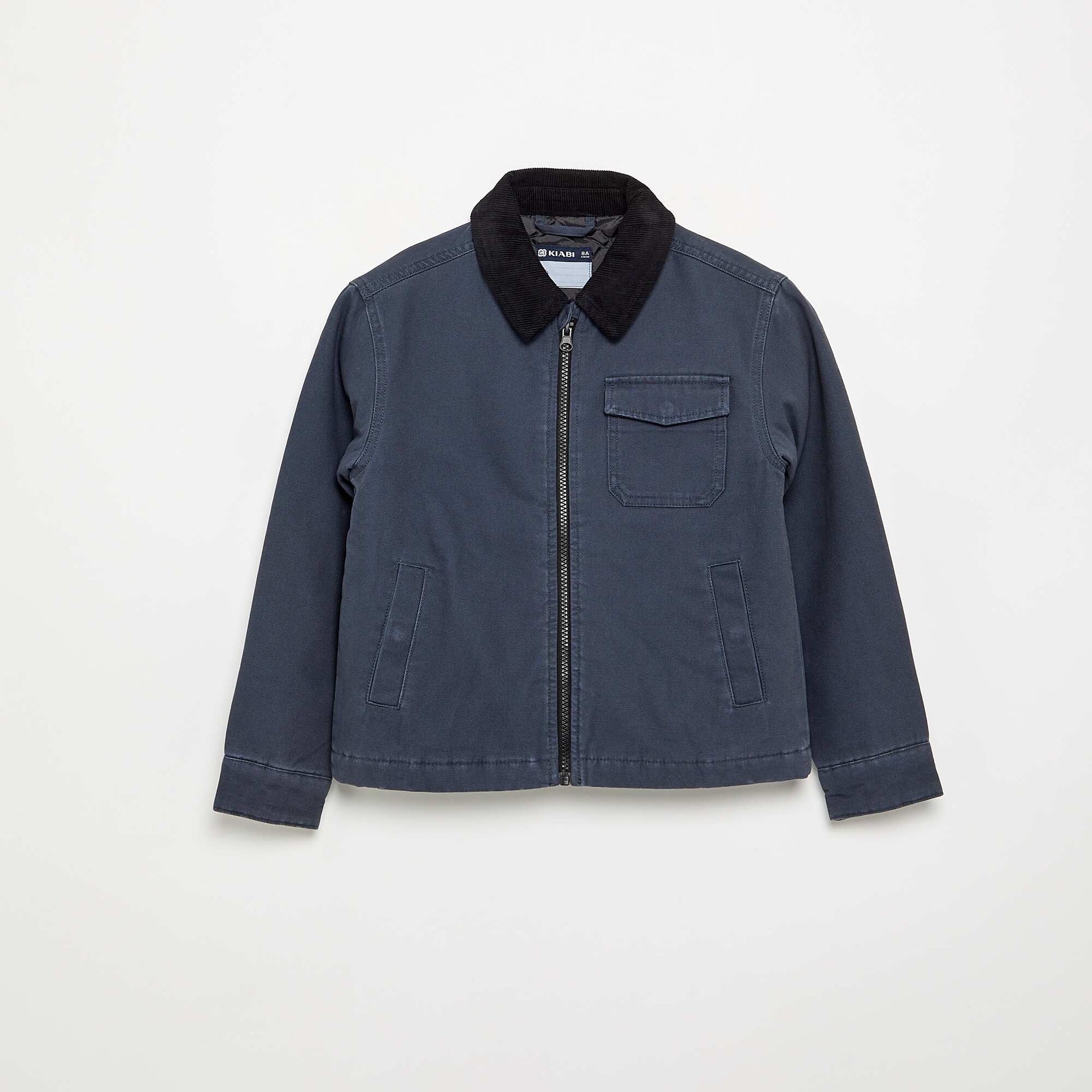 Short jacket with contrasting velvet collar BLUE