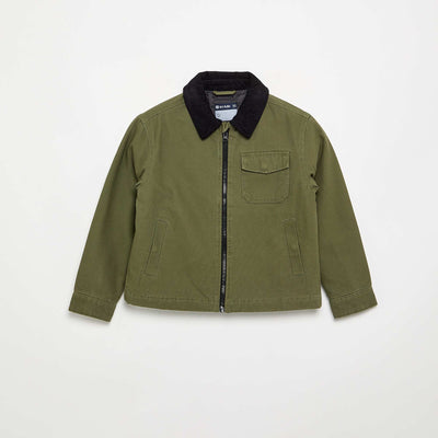 Short jacket with contrasting velvet collar GREEN