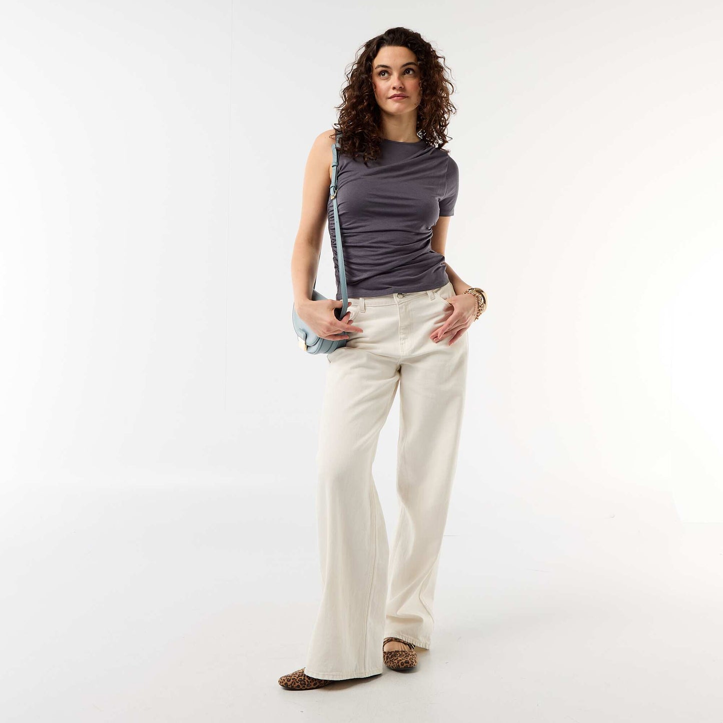 Asymmetric T-shirt with draped shoulder GREY