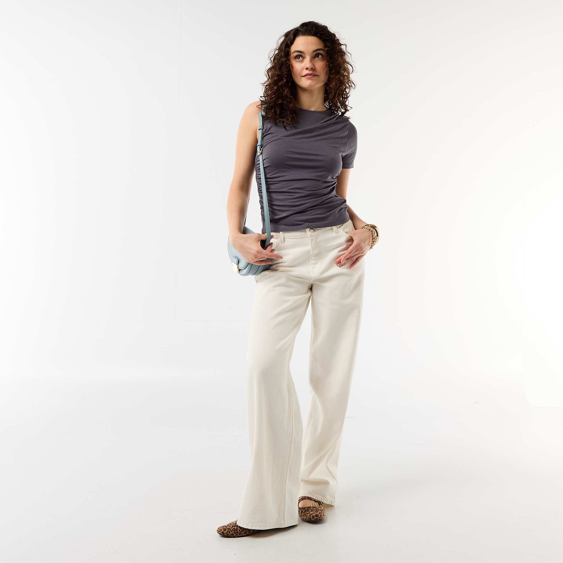 Asymmetric T-shirt with draped shoulder GREY